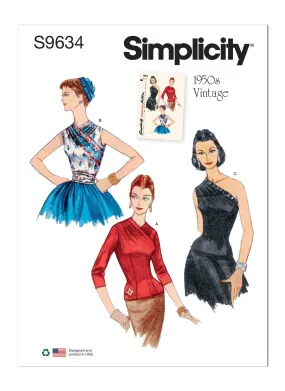 Simplicity Pattern S9634h Misses' Vintage Blouses and Cummerbund