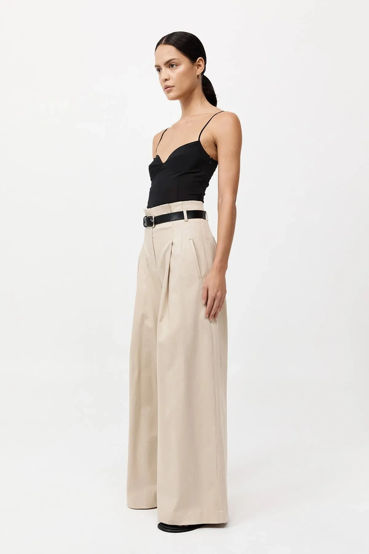 St. Agni Champagne Cotton Paperbag Waist Trousers