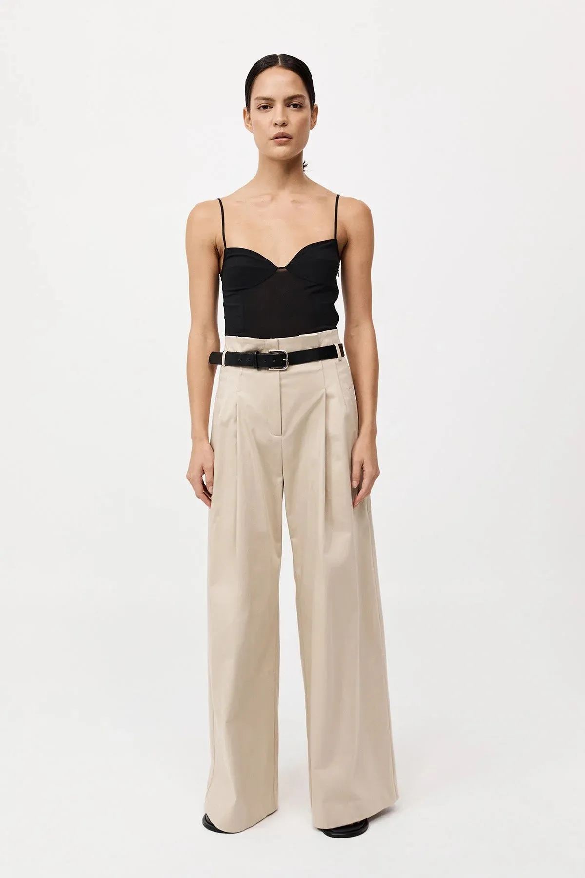 St. Agni Champagne Cotton Paperbag Waist Trousers