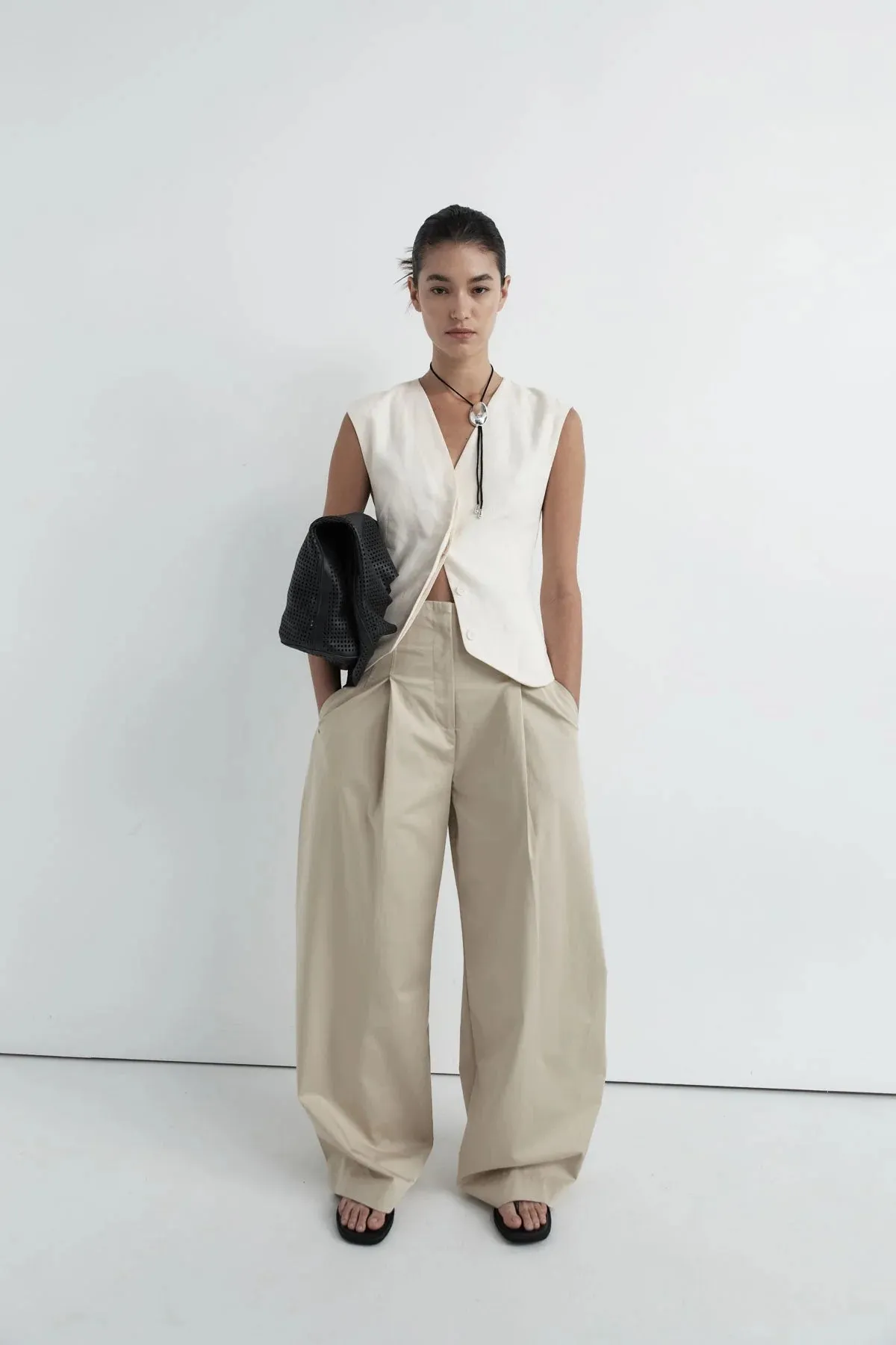 St. Agni Champagne Cotton Paperbag Waist Trousers