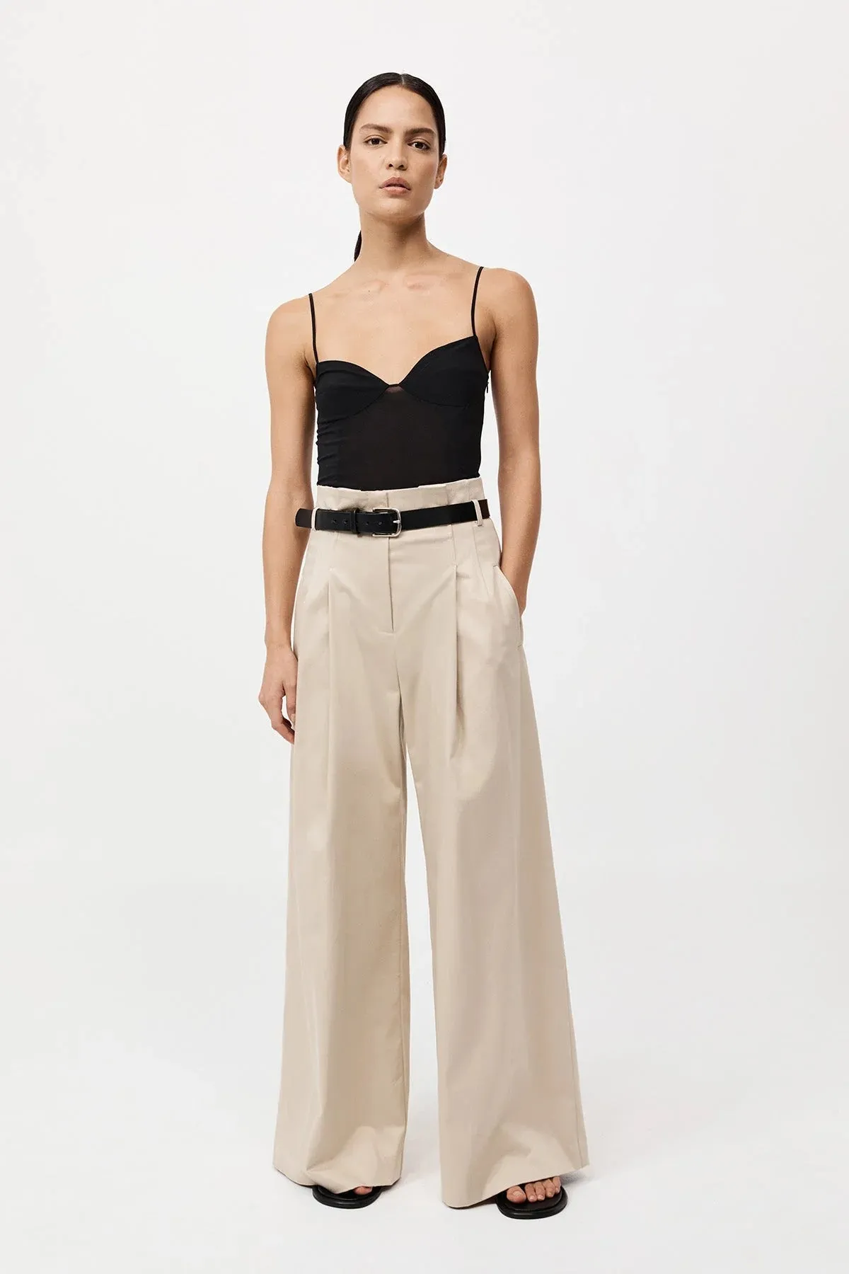 St. Agni Champagne Cotton Paperbag Waist Trousers