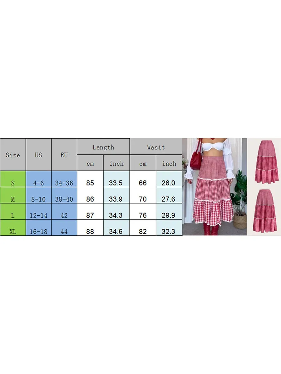 TAVIMART  -  Y2k Plaid Tiered Maxi Skirts for Women High Waist Flowy A line Gingham Skirts Vintage Ruffle Midi Skirts for Summer Holiday