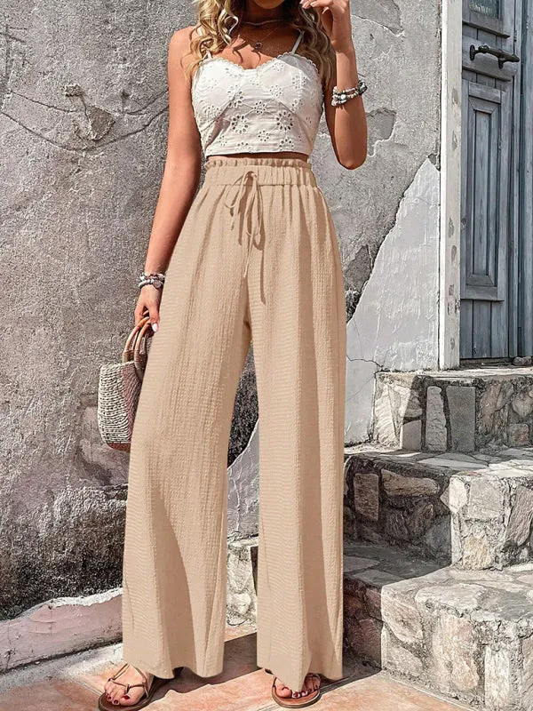 Textured High-Waist Palazzo Flared Pants