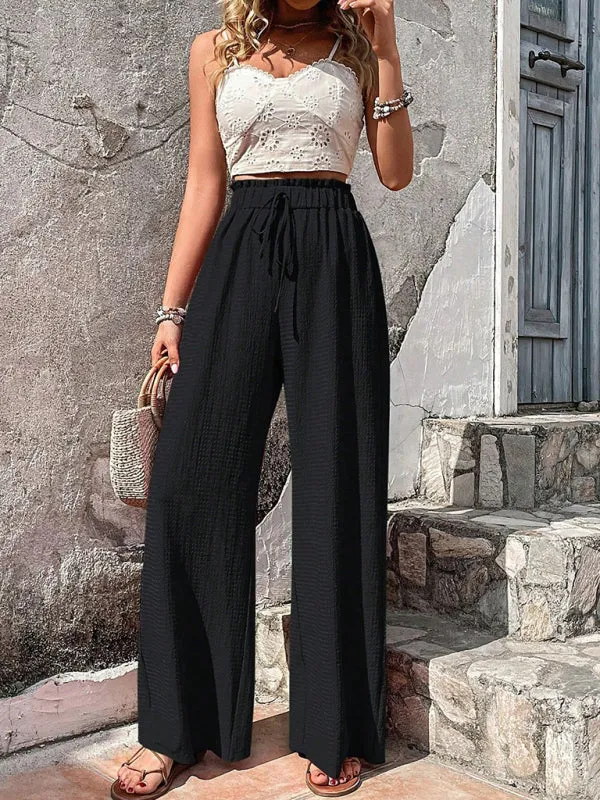 Textured High-Waist Palazzo Flared Pants