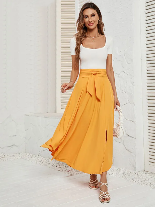 Tie-Waist Flowy Maxi Skirt with Handy Pockets