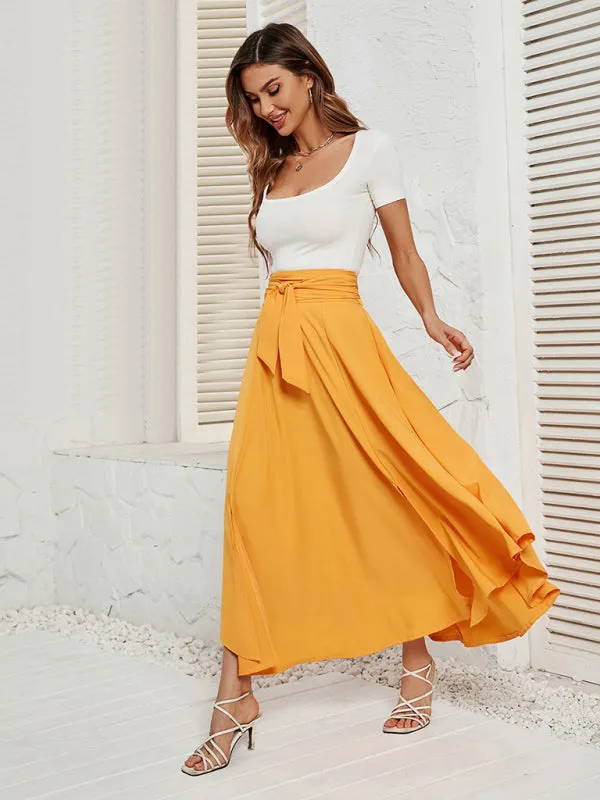 Tie-Waist Flowy Maxi Skirt with Handy Pockets