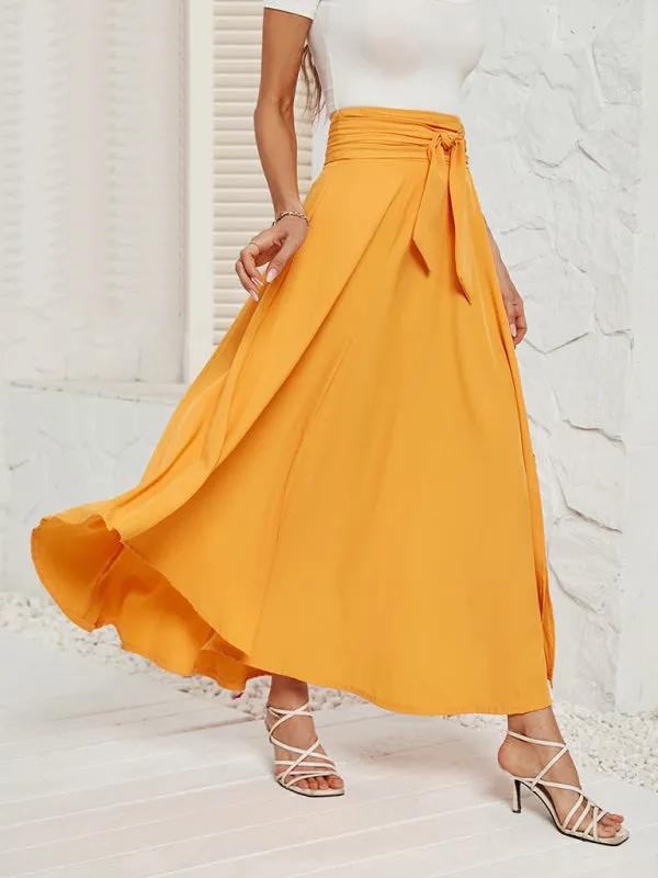 Tie-Waist Flowy Maxi Skirt with Handy Pockets