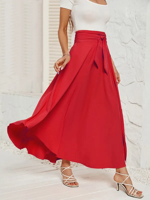 Tie-Waist Flowy Maxi Skirt with Handy Pockets