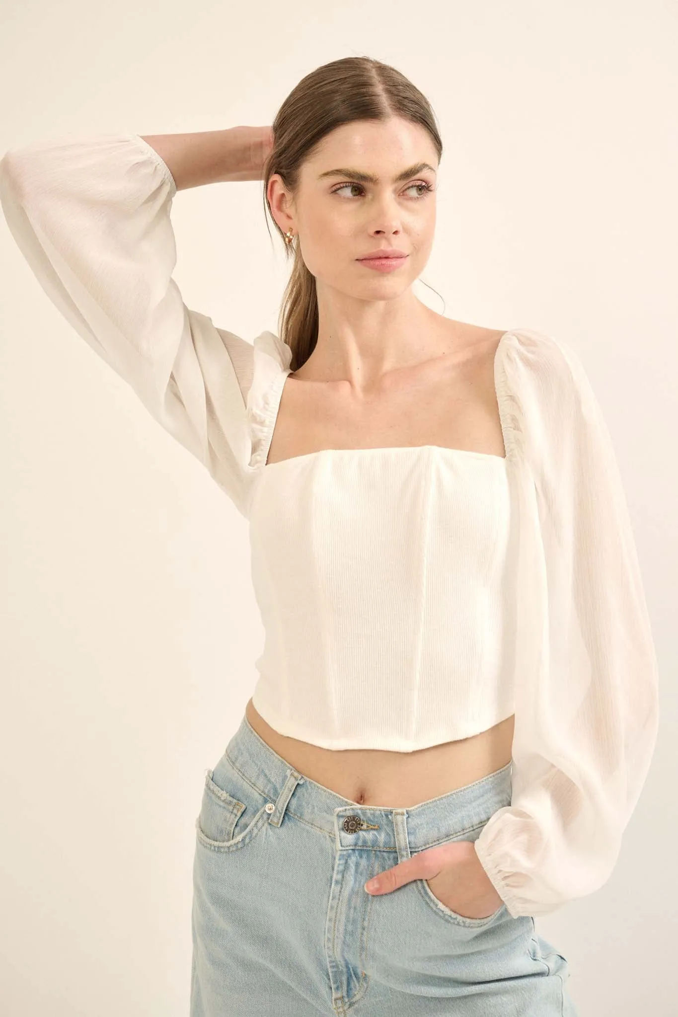 Timeless Love Long-Sleeve Cropped Corset Top