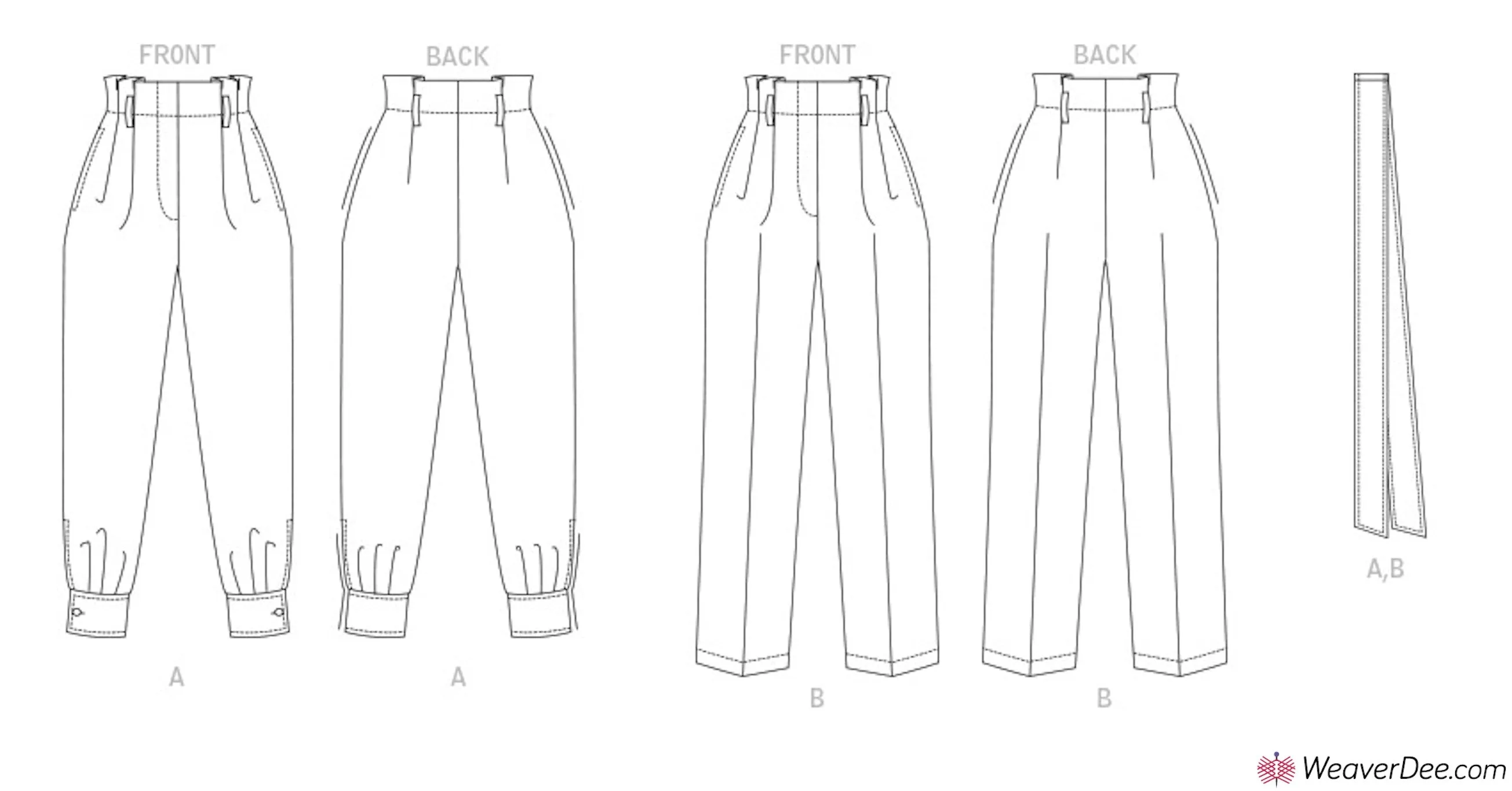 Vogue Pattern V1873 Trousers & Tie Belt (Misses' & Misses' Petite)