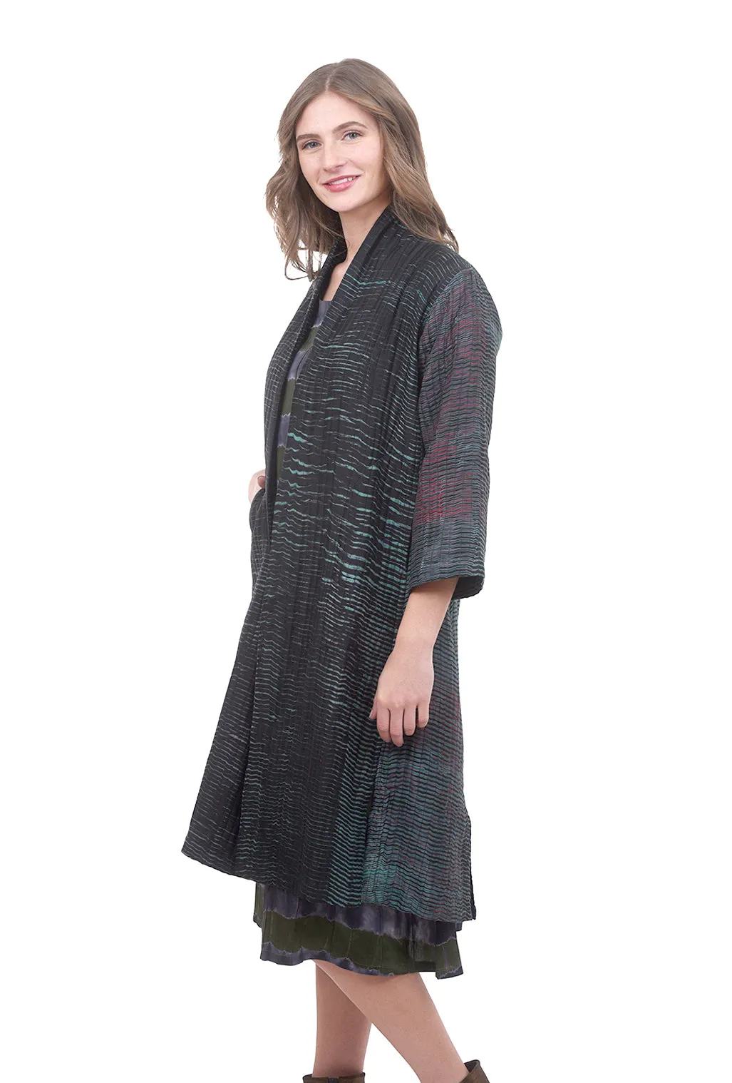 Weighted Stripes Shibori Jacket, Teal