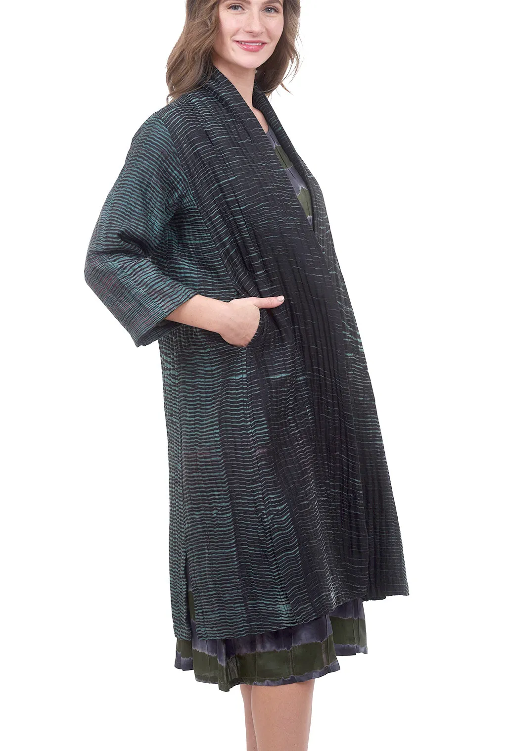 Weighted Stripes Shibori Jacket, Teal