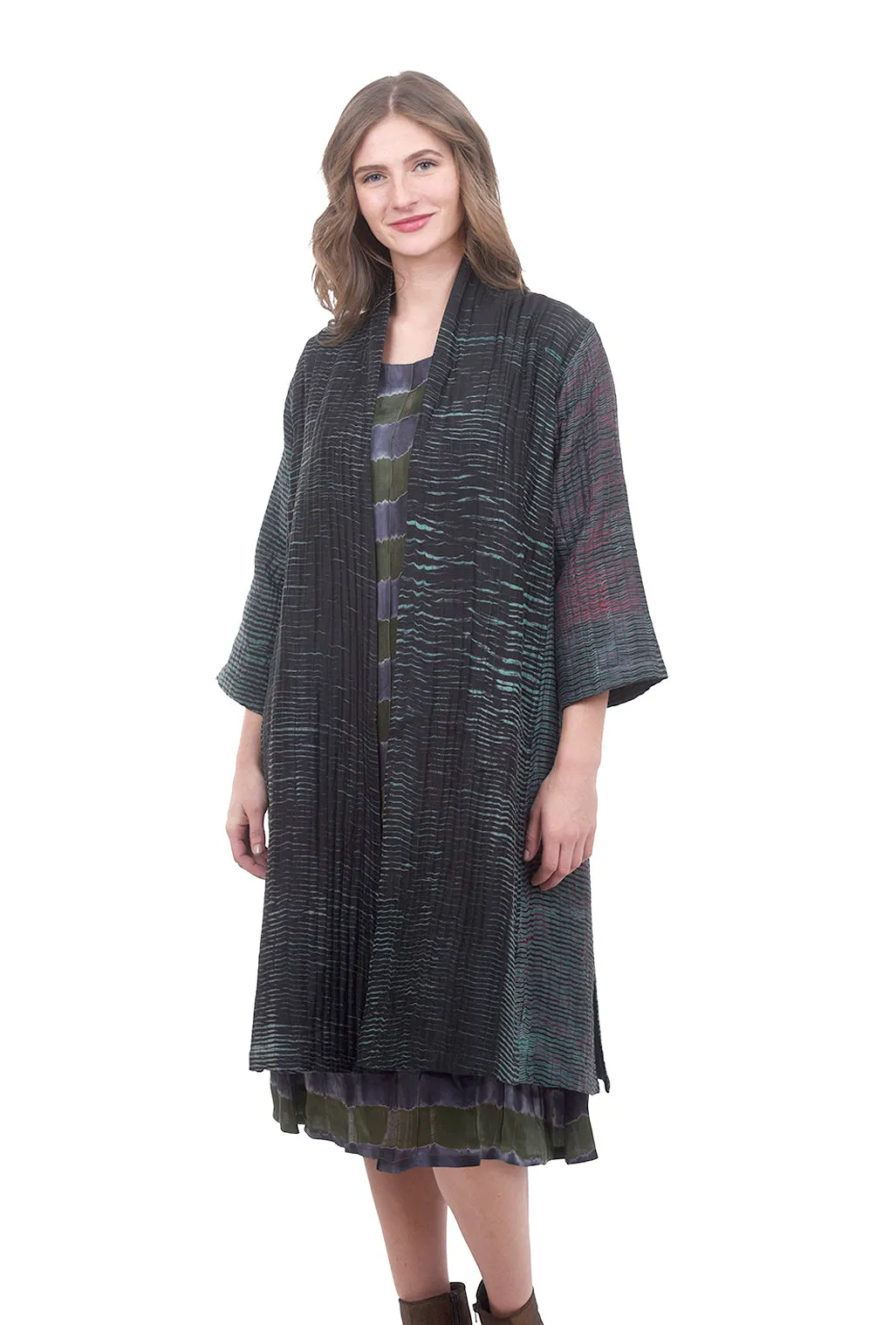 Weighted Stripes Shibori Jacket, Teal