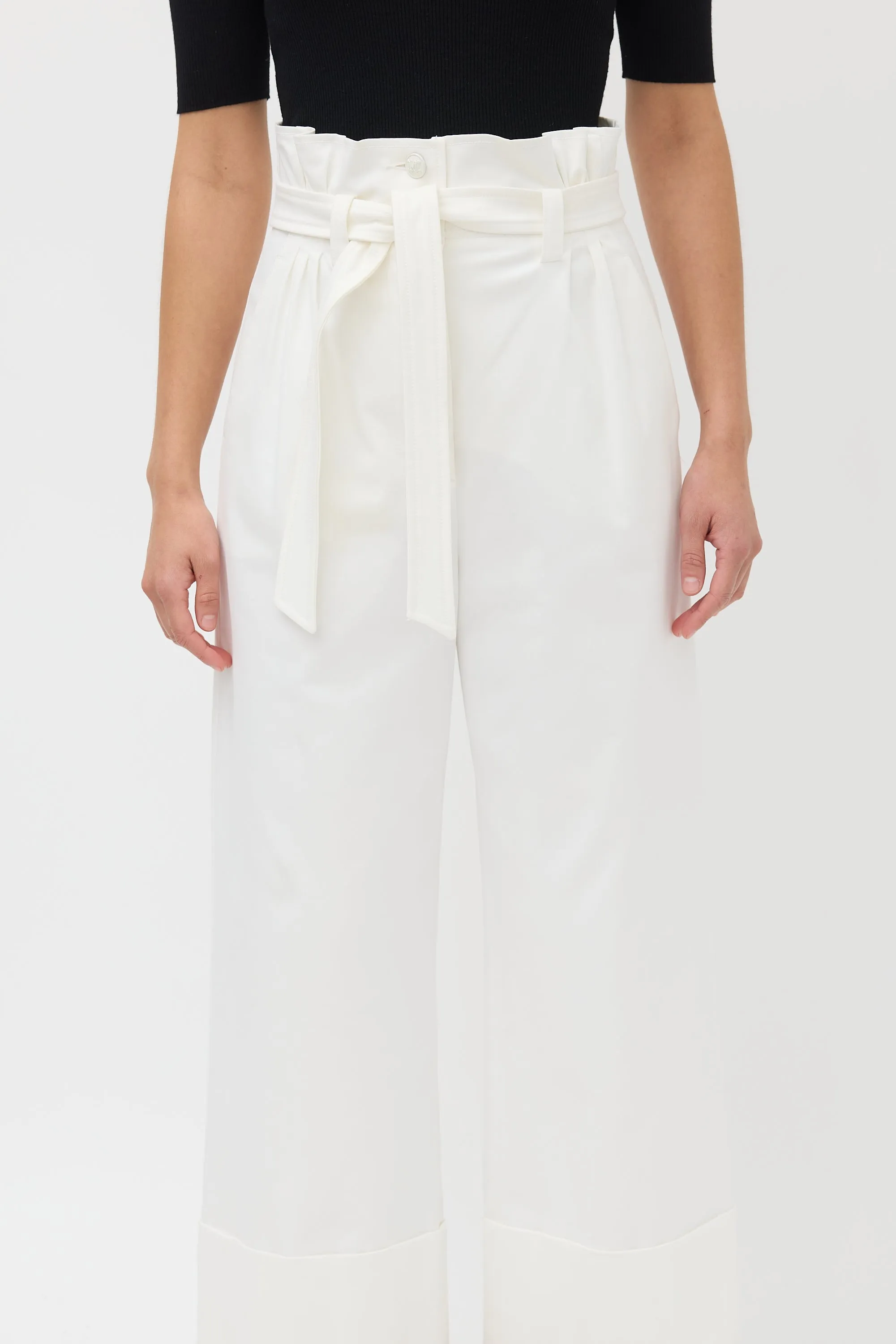 White Belted Paperbag Wide Leg Trouser