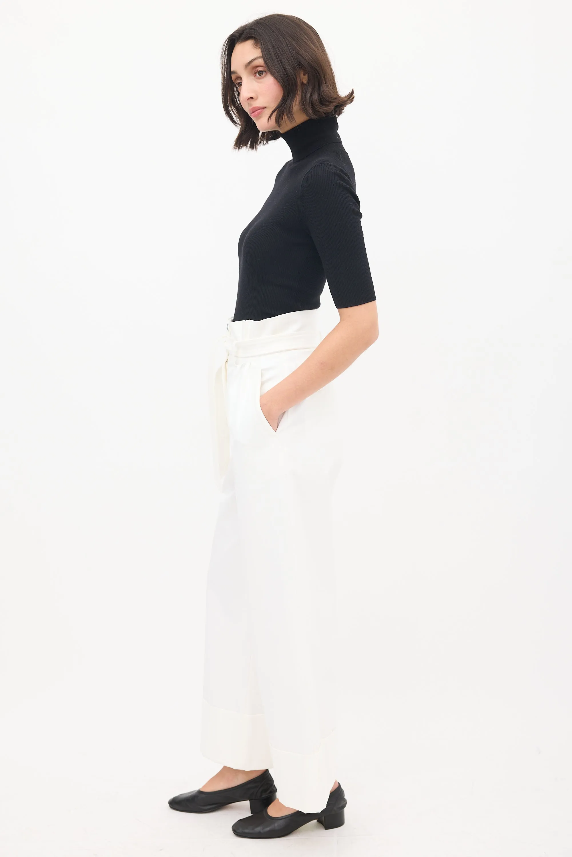 White Belted Paperbag Wide Leg Trouser