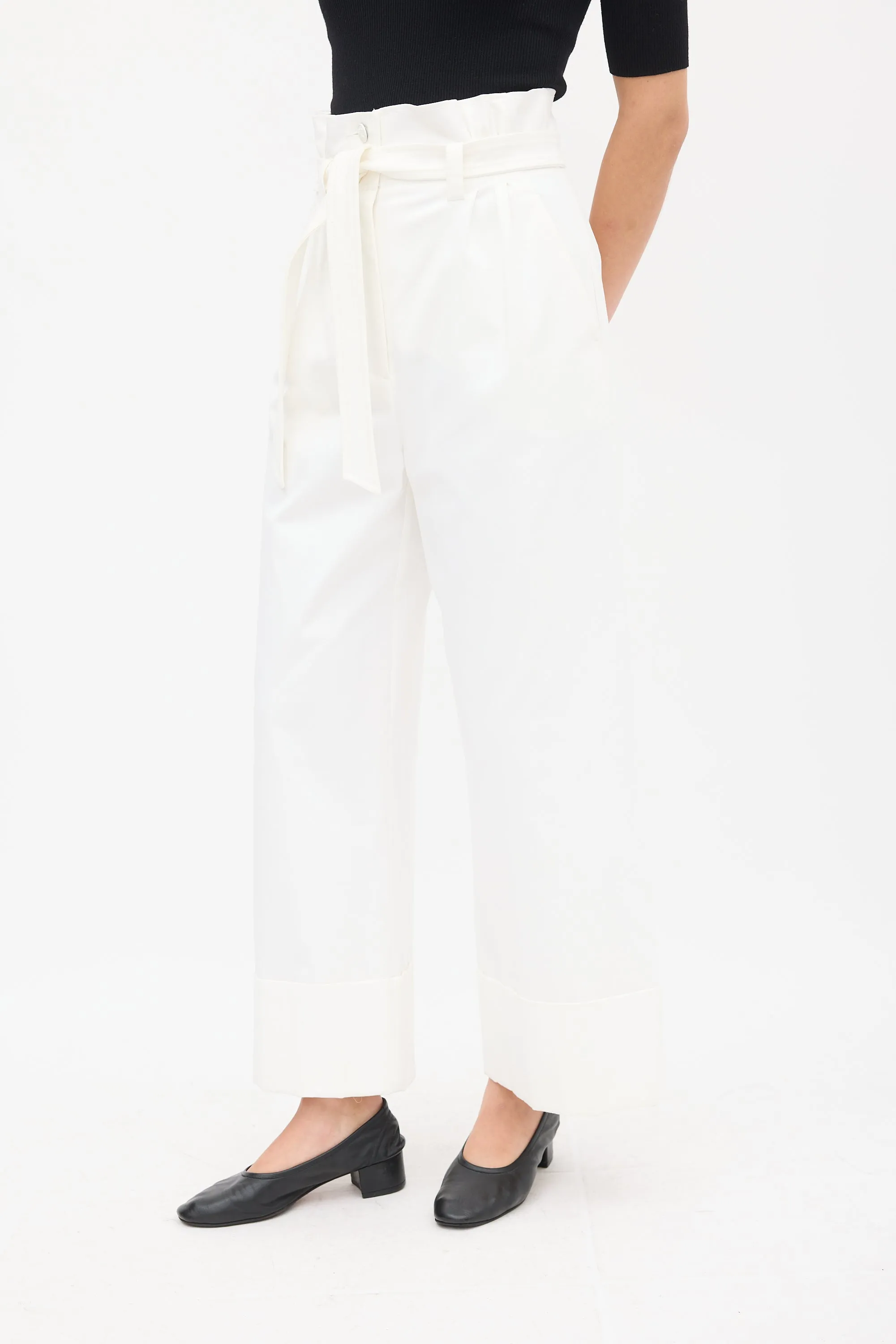 White Belted Paperbag Wide Leg Trouser