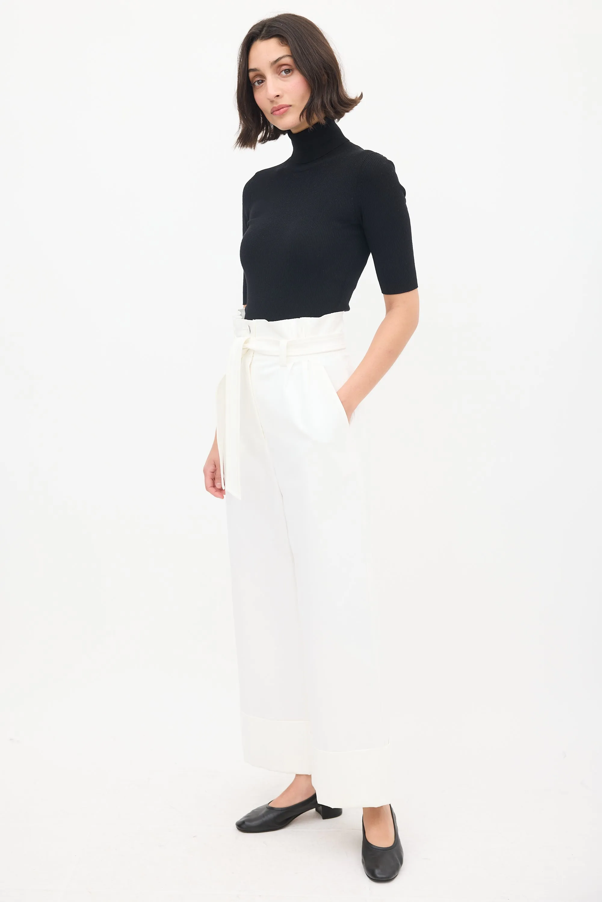 White Belted Paperbag Wide Leg Trouser