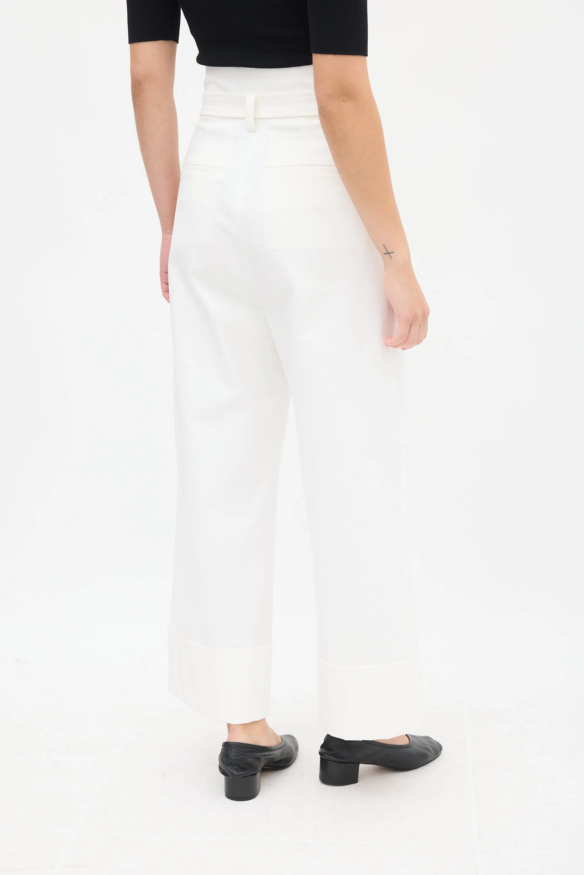 White Belted Paperbag Wide Leg Trouser