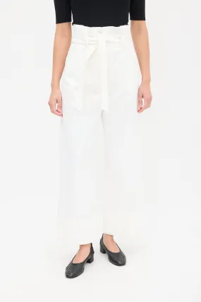 White Belted Paperbag Wide Leg Trouser