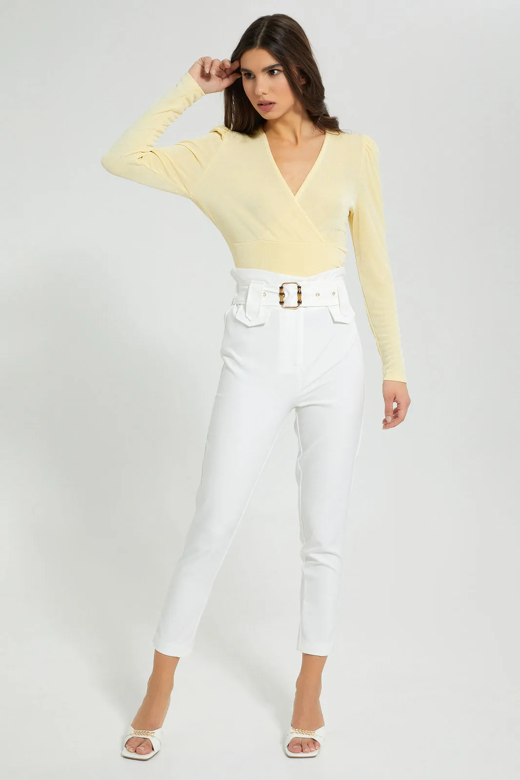 White Paperbag Waist Trouser