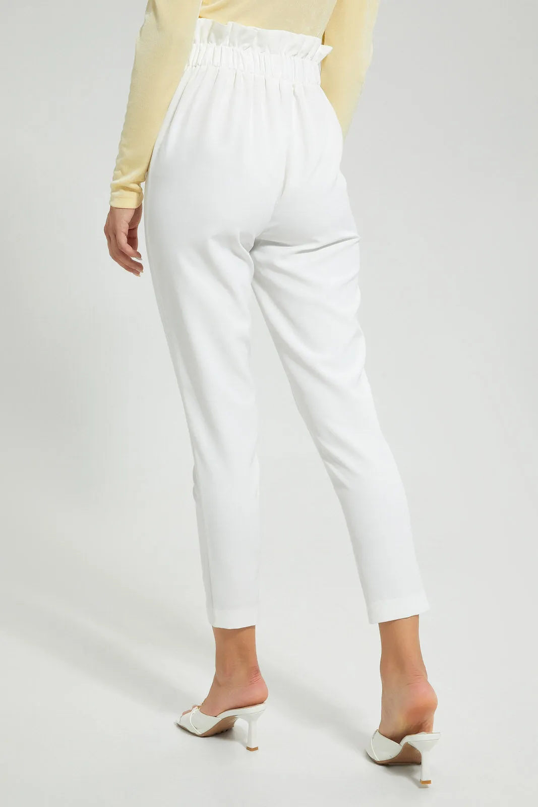 White Paperbag Waist Trouser