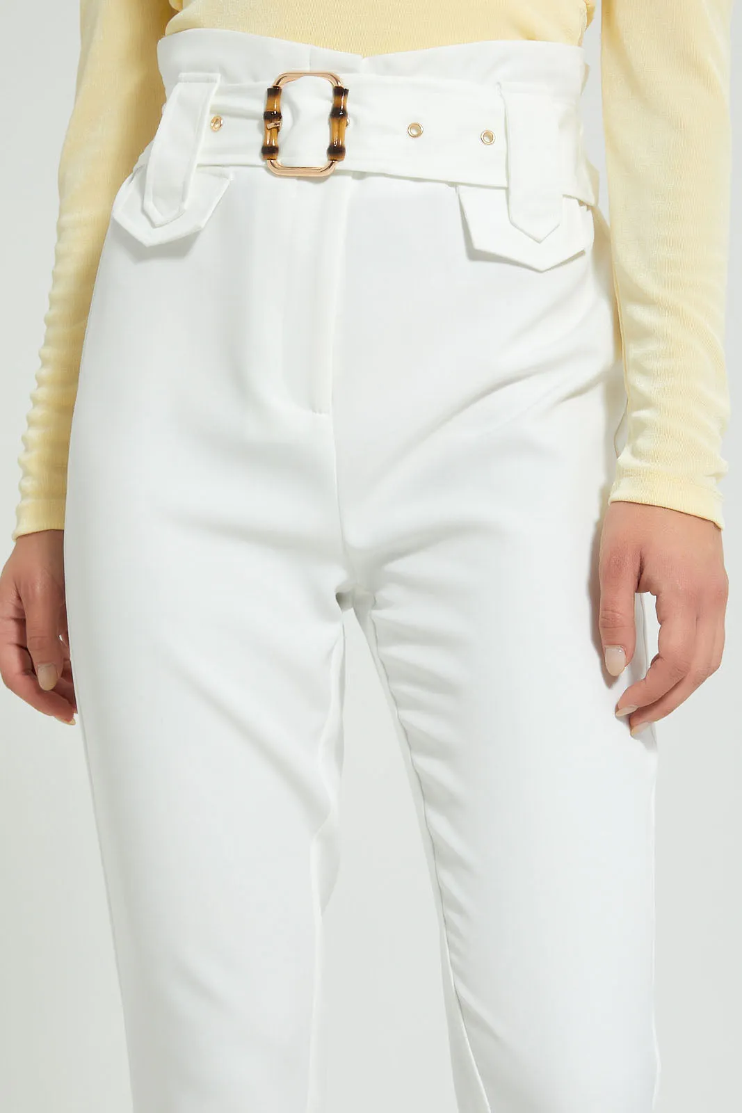 White Paperbag Waist Trouser