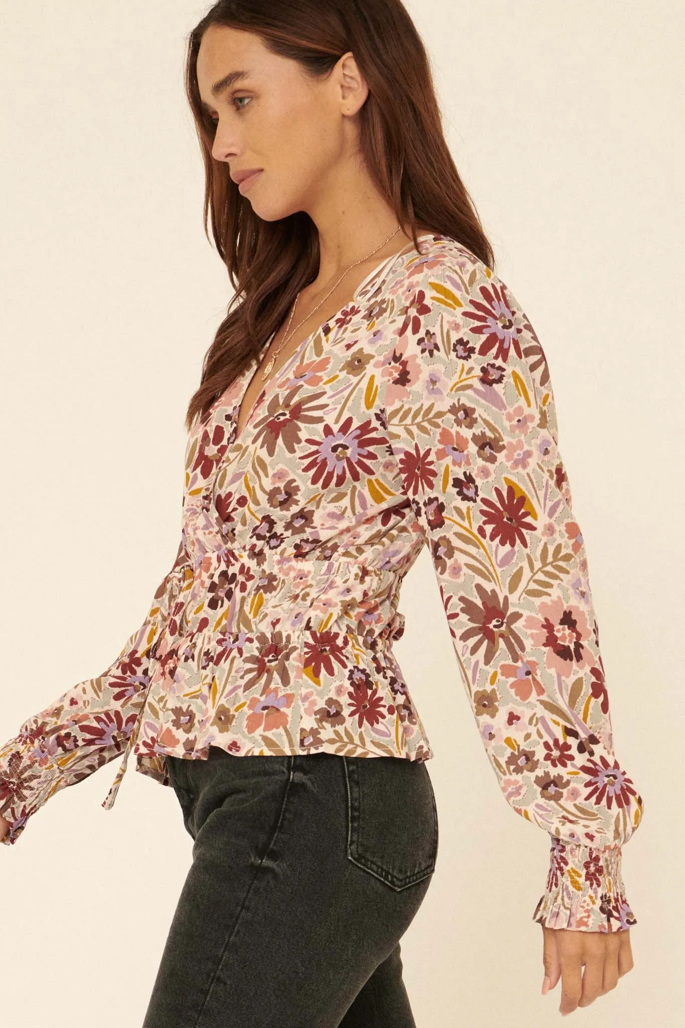 Wildflower Bouquet Surplice Peasant Top